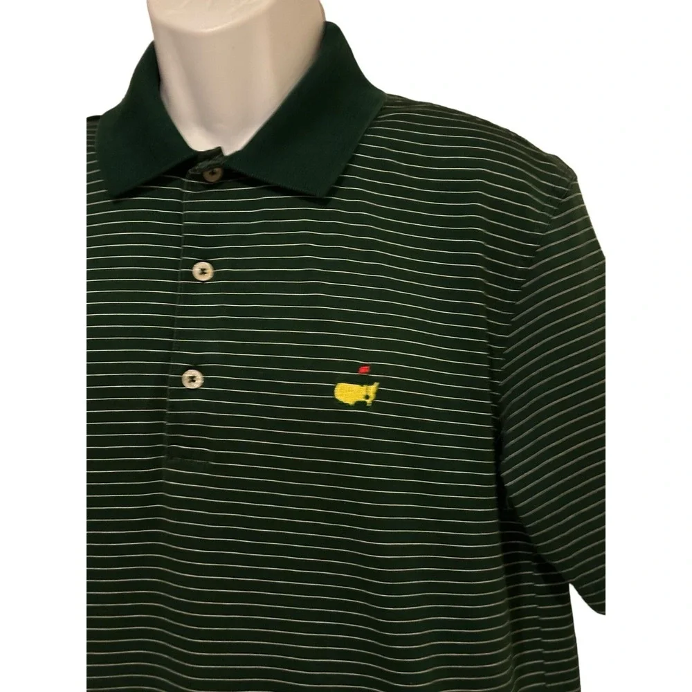 Masters Collection‎ Mens Polo Shirt Golf Green Stripe Pima Cotton Short Sleeve L - Picture 3 of 6